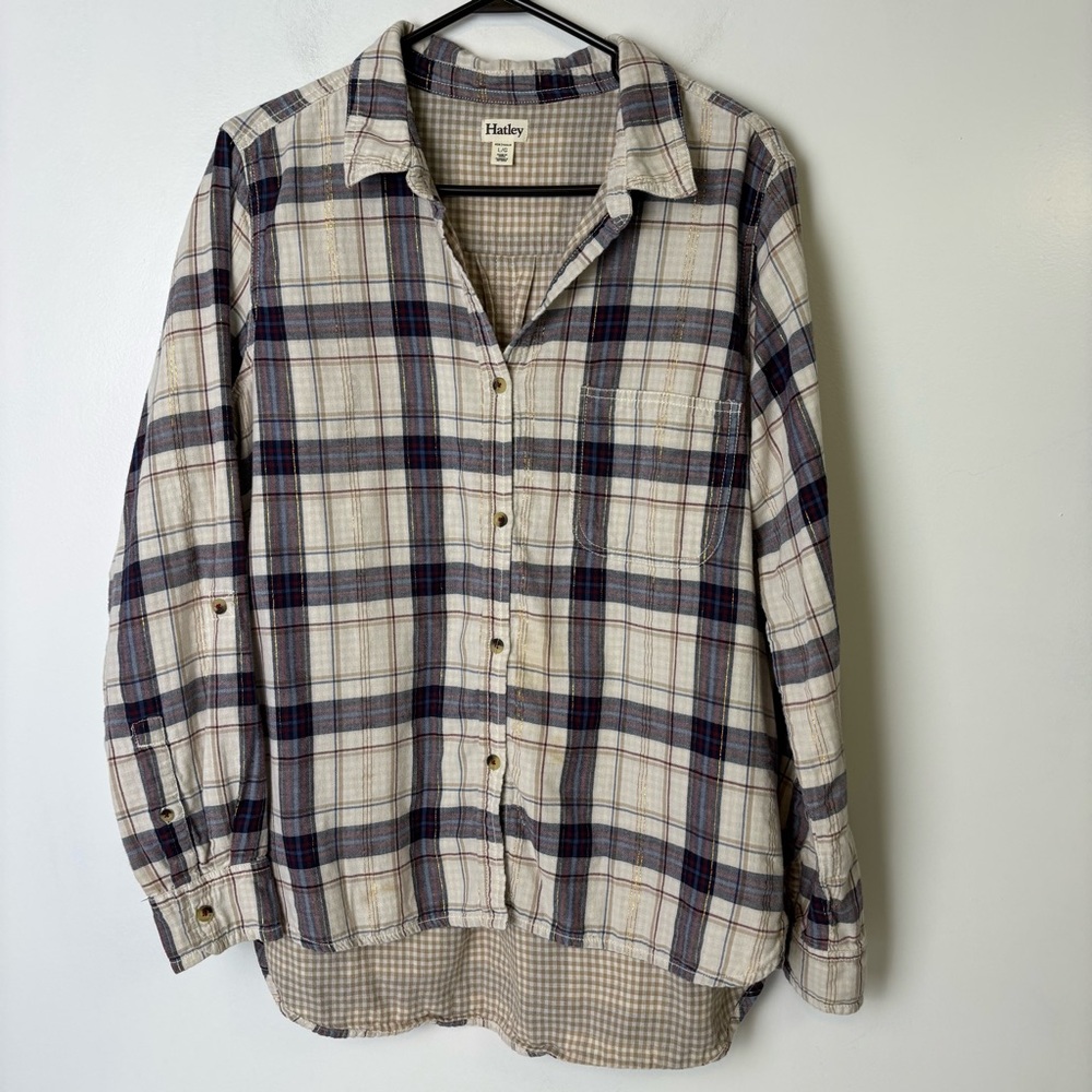 Hatley Plaid Button Front Shirt - Blue and Cream